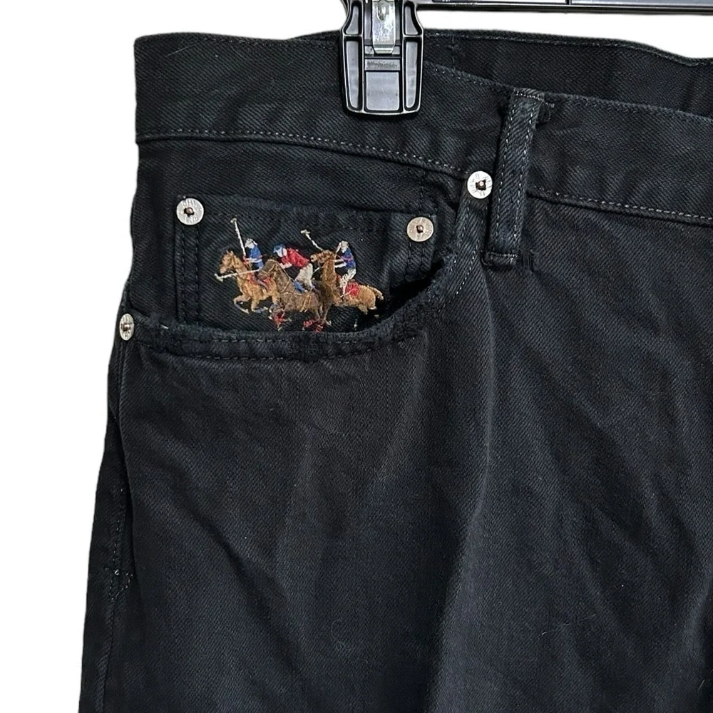 RALPH LAUREN POLO Black Jeans SZ 36x32 Vintage Dry Goods Embroidered Equestrian